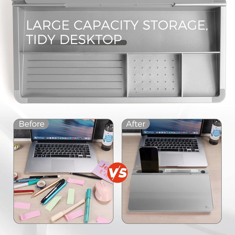 TOWON Small Compact Glass Desktop Whiteboard with Storage – 12 x 7 in Dry Erase Board for Desk, Home Office, School | Includes 5 Markers, Eraser & Holder | Space-Saving Organizer, Metallic Silver - Image 5